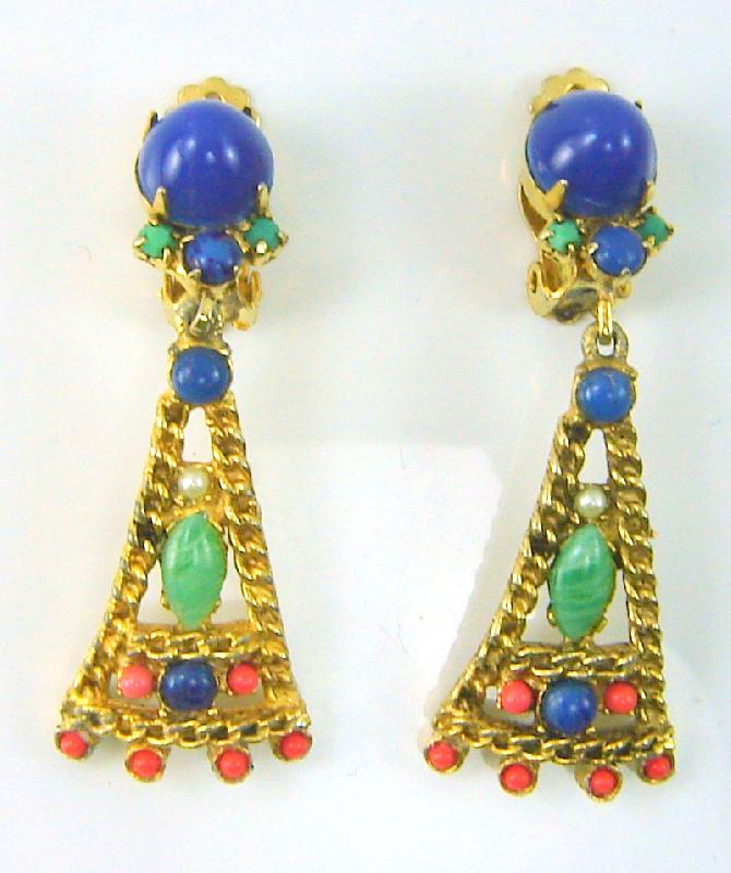 Front view of Multiple Colors Cabochons Striped Earrings Clip