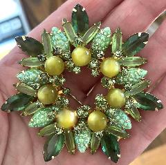 Green Cabochons Molded/Cut Brooch
