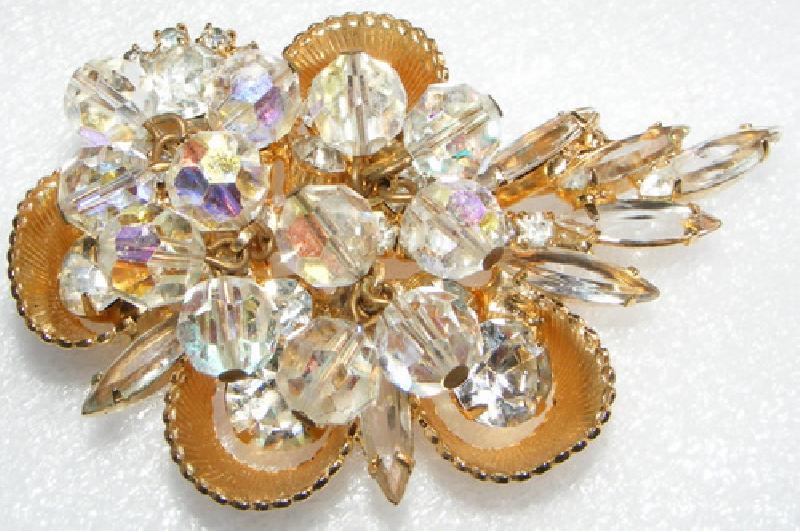 Front view of Clear Navettes Brooch