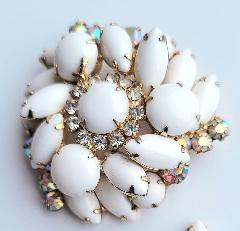 White (chalk Or Milk) Cabochons Brooch