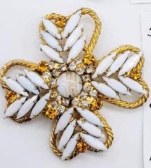 White (chalk Or Milk) Navettes Brooch