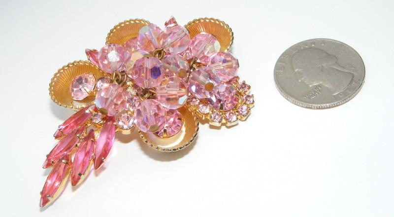 Front view of Pink Navettes Brooch