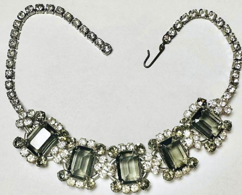 Front view of Gray (black Diamond) Emerald Cut Necklace