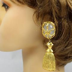 White (chalk Or Milk) Cabochons Earrings Clip