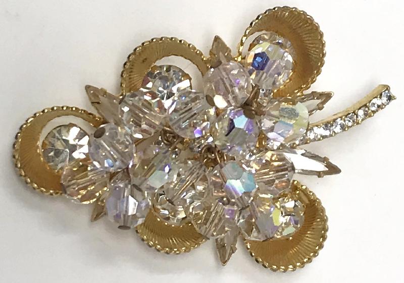 Front view of Clear Navettes Brooch