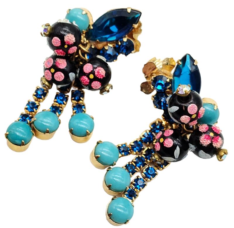 Front view of Multiple Colors Cabochons Painted (hand/Transfer) Earrings Clip