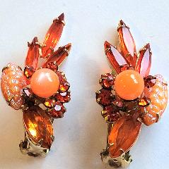Orange Cabochons Molded/Cut Earrings Clip