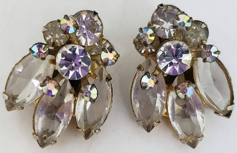 Front view of Purple (cardinal) Navettes Earrings Clip