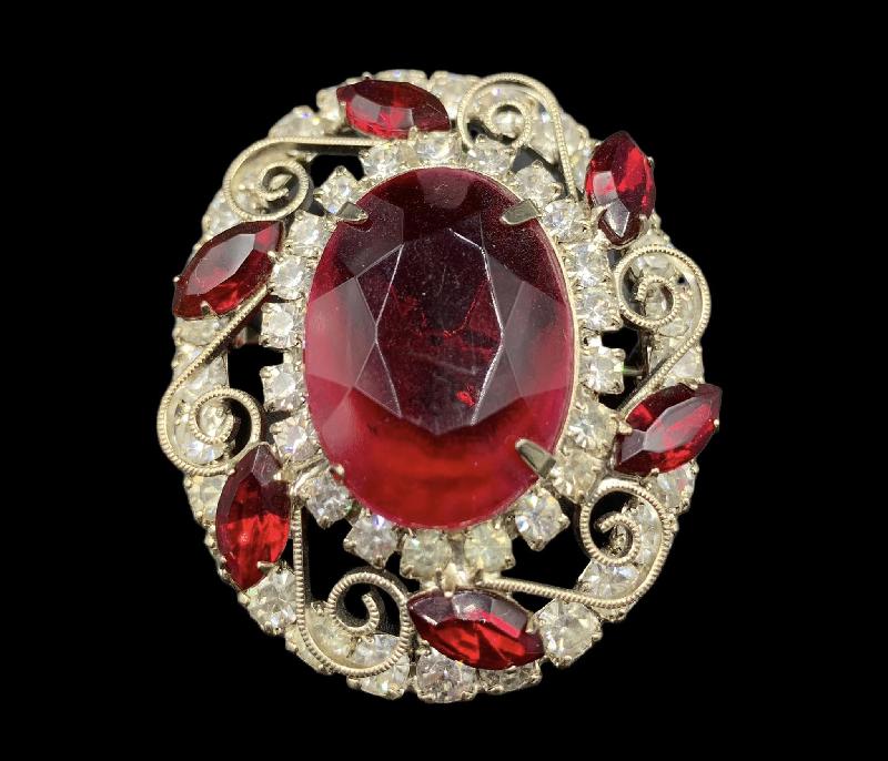 Front view of Red Oval Brooch