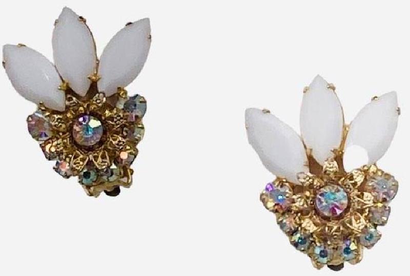 Front view of White (chalk Or Milk) Navettes Earrings Clip
