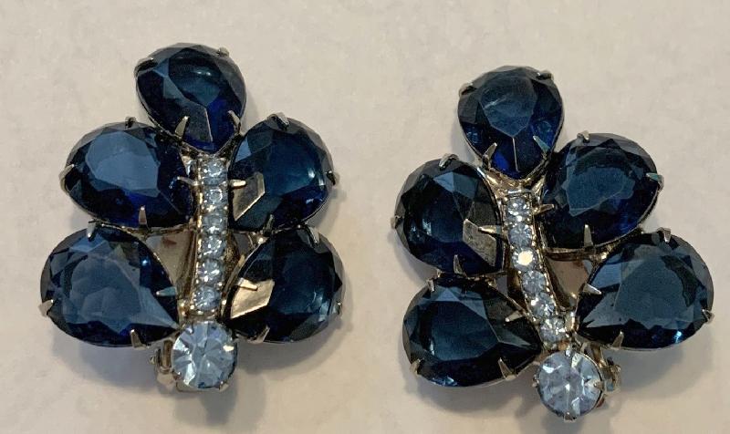 Front view of Blue Pear Earrings Clip