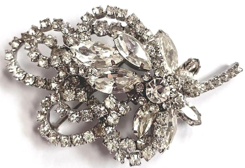 Front view of Clear Navettes Brooch
