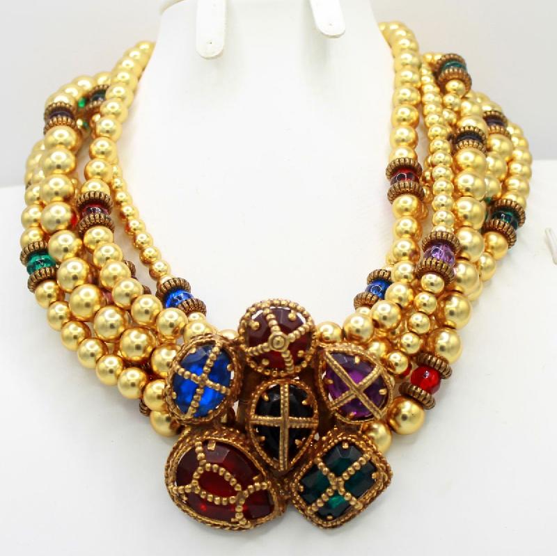 Front view of Multiple Colors Pear Necklace