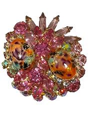Pink Cabochons Painted (hand/Transfer) Brooch