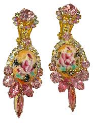 Pink Cabochons Painted (hand/Transfer) Earrings Clip