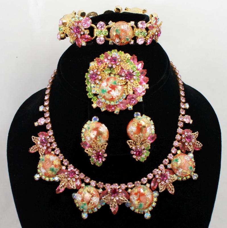Front view of Pink Cabochons Painted (hand/Transfer) Brooch