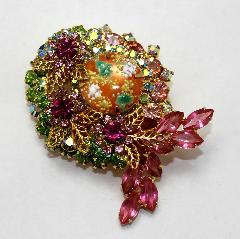Pink Cabochons Painted (hand/Transfer) Brooch