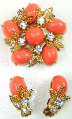 Orange Cabochons Plastic Earrings Clip