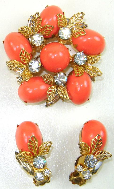 Front view of Orange Cabochons Plastic Earrings Clip
