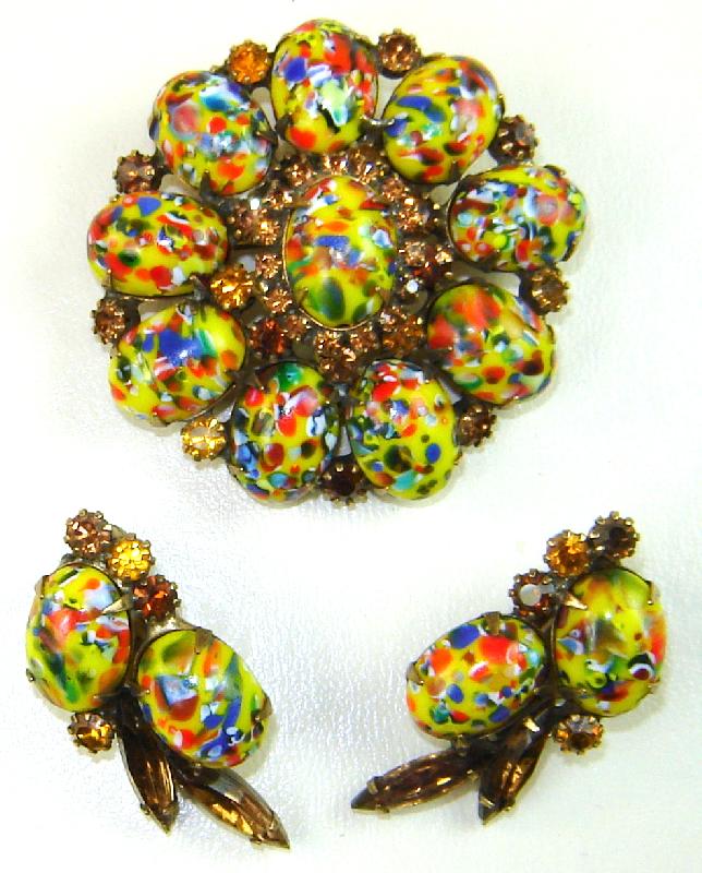 Front view of Yellow Cabochons Spotted Earrings Clip