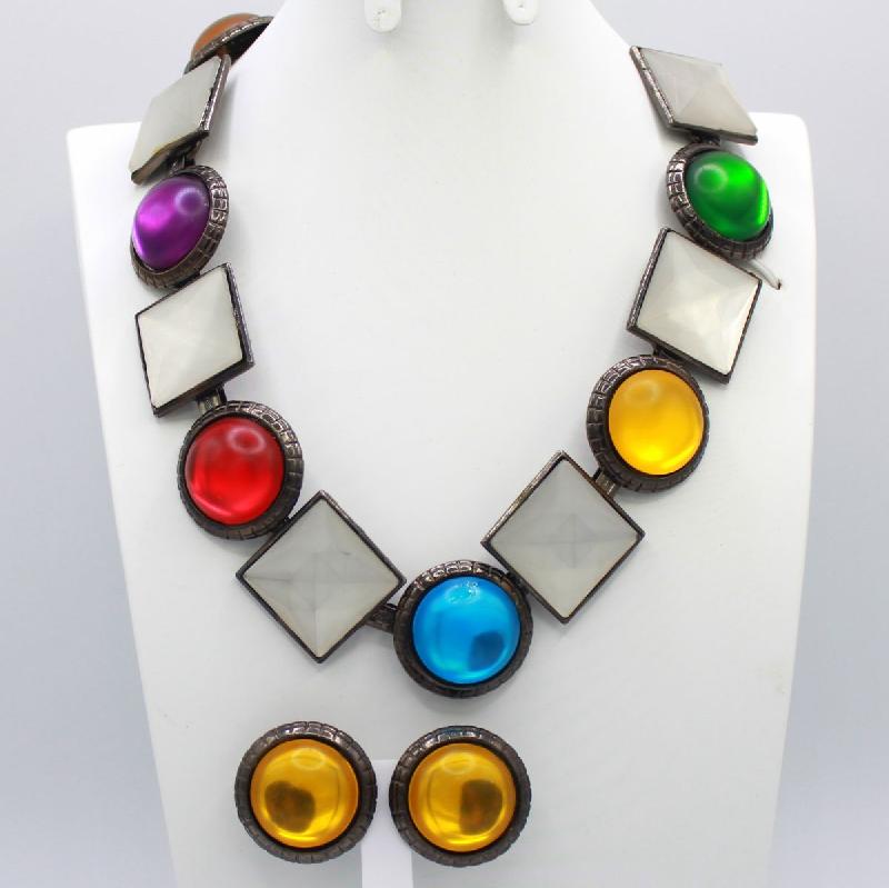 Front view of Multiple Colors Square Frosted Necklace