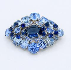 Blue Emerald Cut Brooch