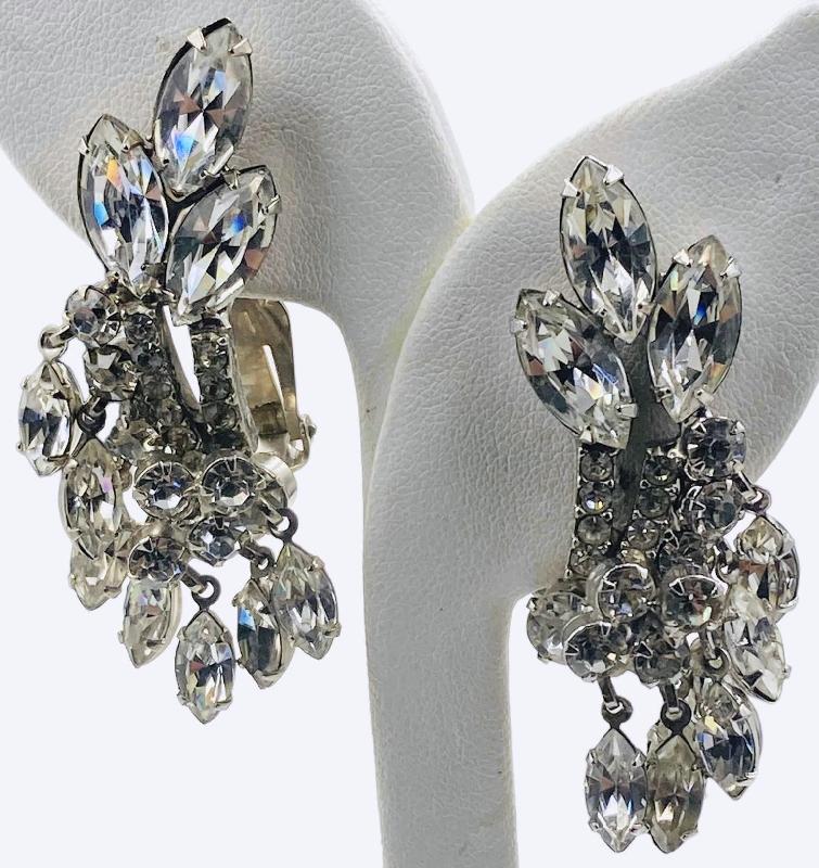 Front view of Clear Navettes Earrings Clip