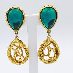 Green Cabochons Plastic Earrings Clip