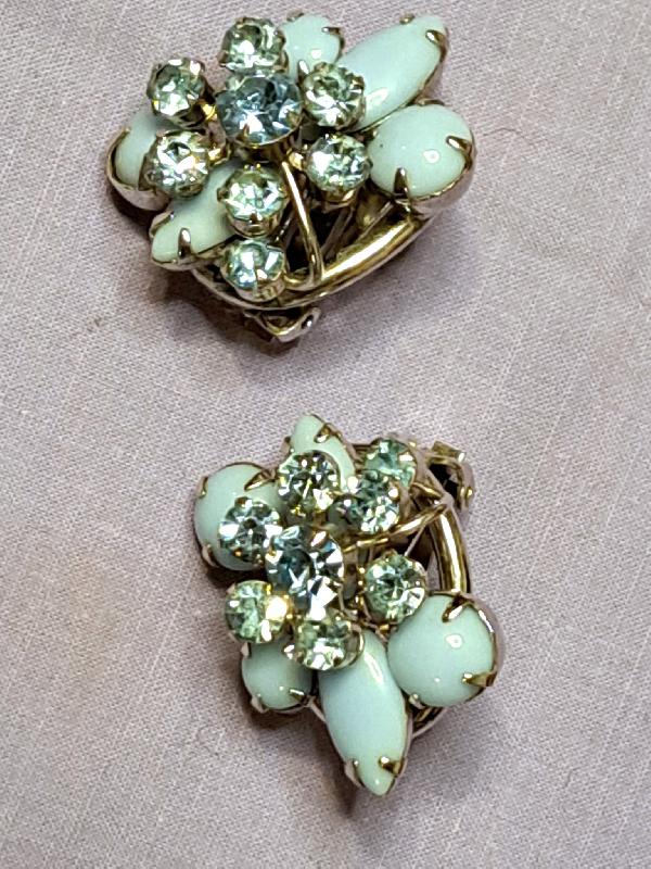 Front view of White (chalk Or Milk) Cabochons Earrings Clip