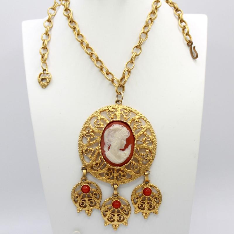 Front view of Red Cabochons Plastic Pendant