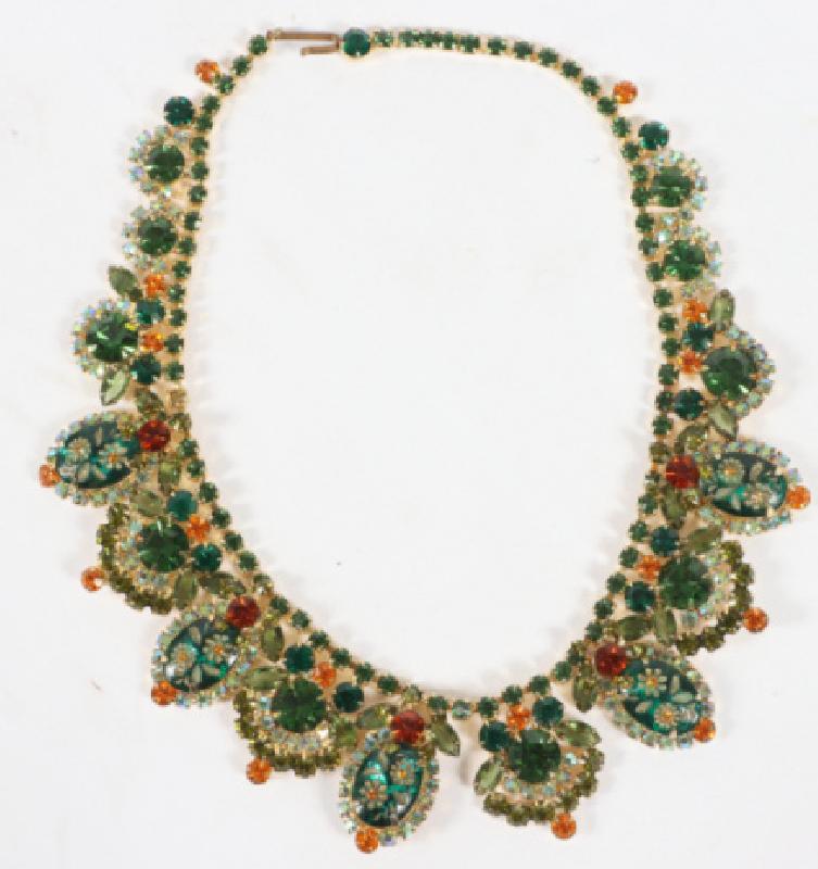 Front view of Green Cabochons Molded/Cut Necklace