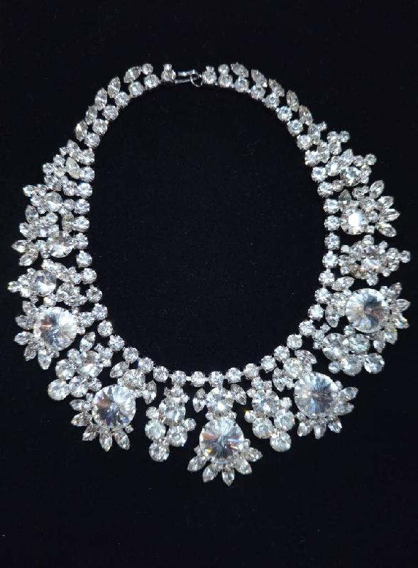 Front view of Clear Navettes Rivoli/Margarita Necklace