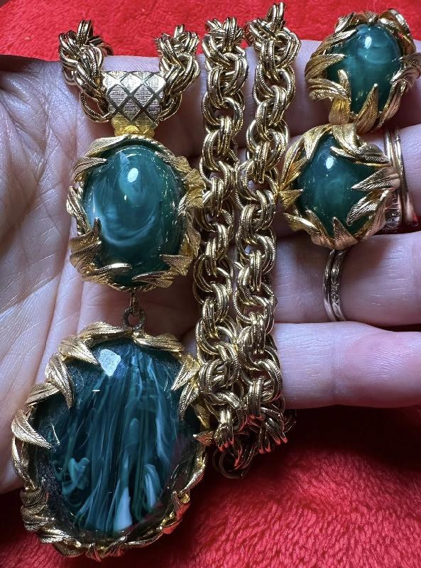 Front view of Green Cabochons Plastic Earrings Clip