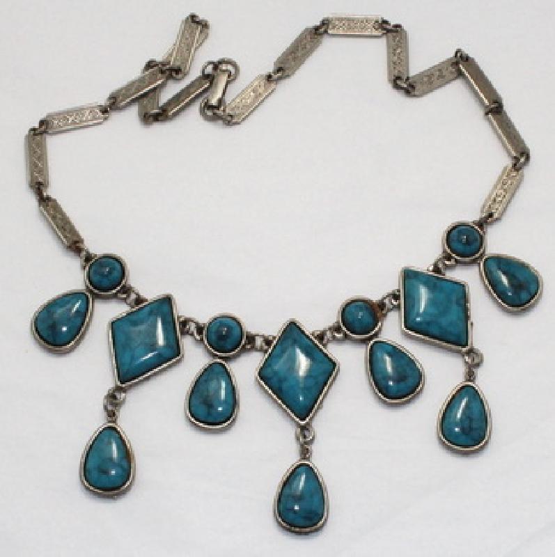 Front view of Turquoise Cabochons Plastic Necklace
