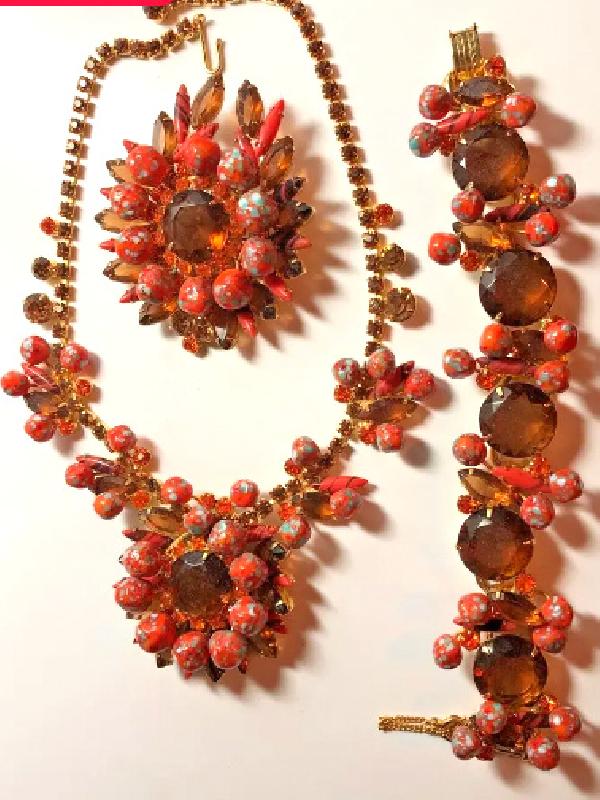 Front view of Orange Navettes Striped Necklace