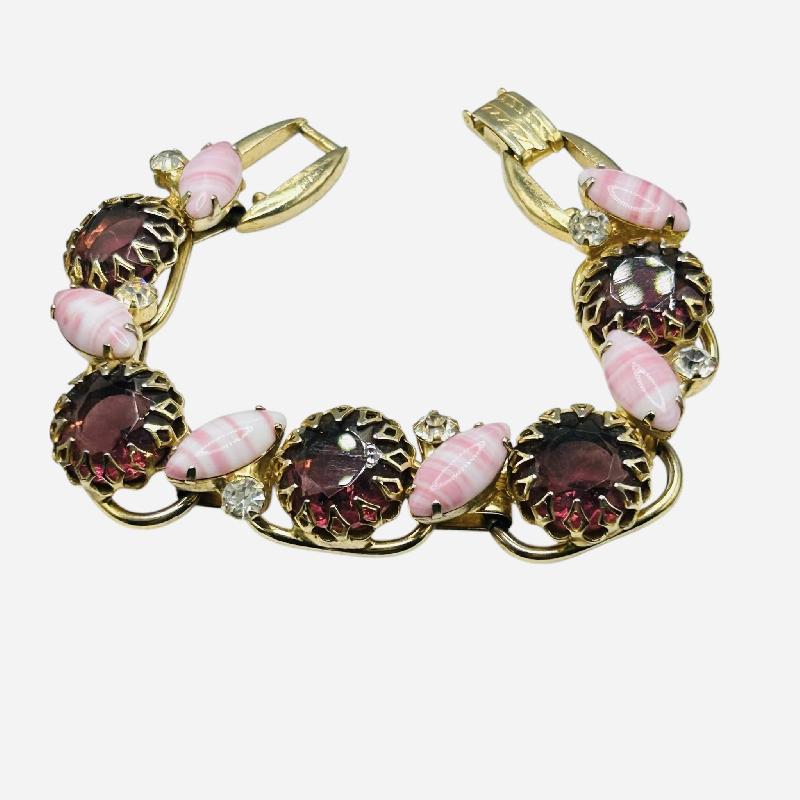 Front view of Multiple Colors Cabochons Striped Bracelet 5 Link