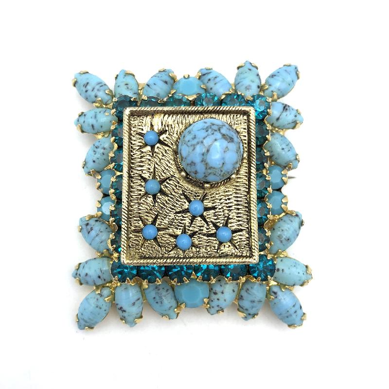Front view of Blue Cabochons Spotted Pin Pendant