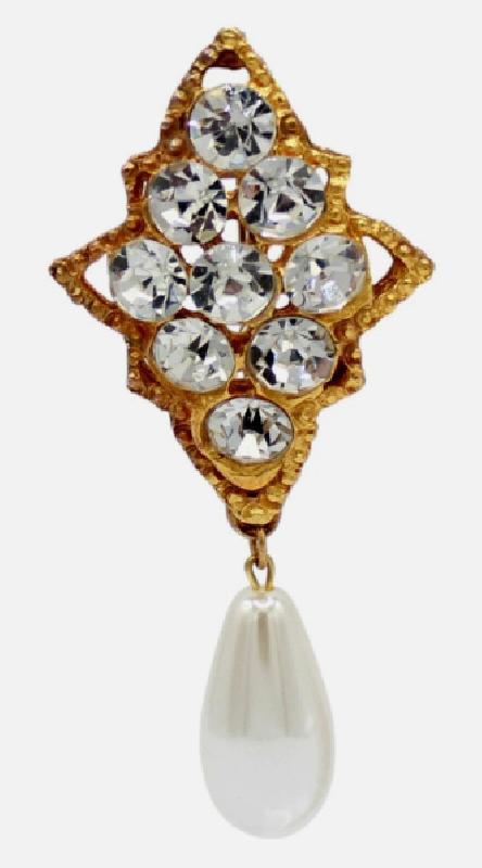 Front view of Clear Chatons Only Pearl Brooch