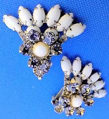 White (chalk Or Milk) Cabochons Earrings Clip