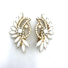 White (chalk Or Milk) Navettes Earrings Clip