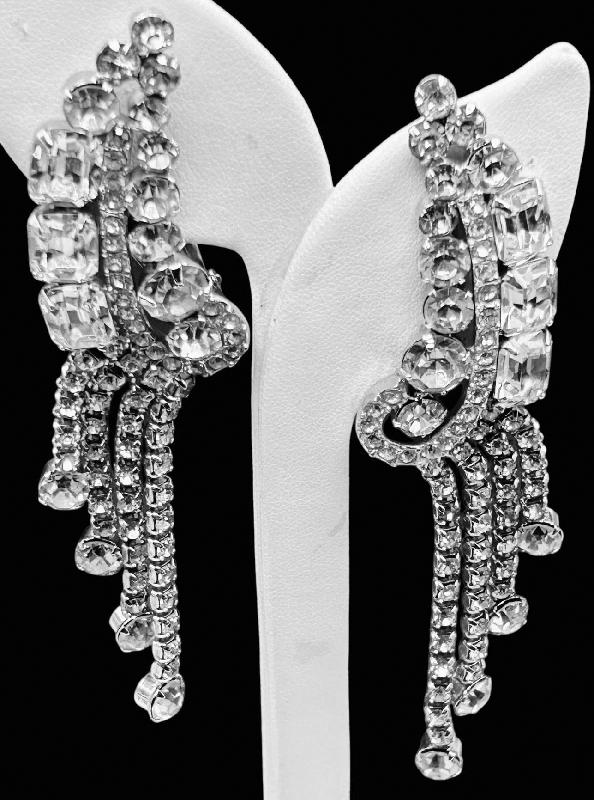 Front view of Clear Emerald Cut Earrings Clip