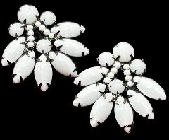 White (chalk Or Milk) Cabochons Earrings Clip