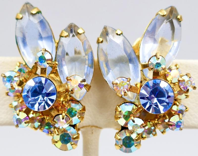 Front view of Blue Navettes Earrings Clip