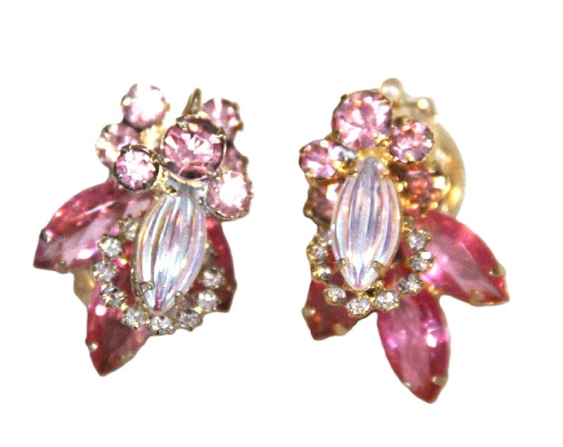 Front view of Pink Cabochons Molded/Cut Earrings Clip