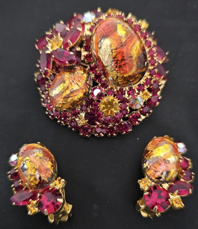 Front view of Red Cabochons Multi-Color/Shaded Brooch