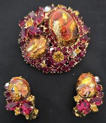 Red Cabochons Multi-Color/Shaded Earrings Clip