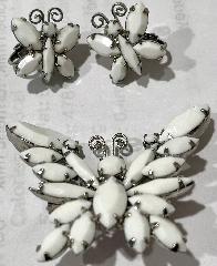 White (chalk Or Milk) Navettes Brooch