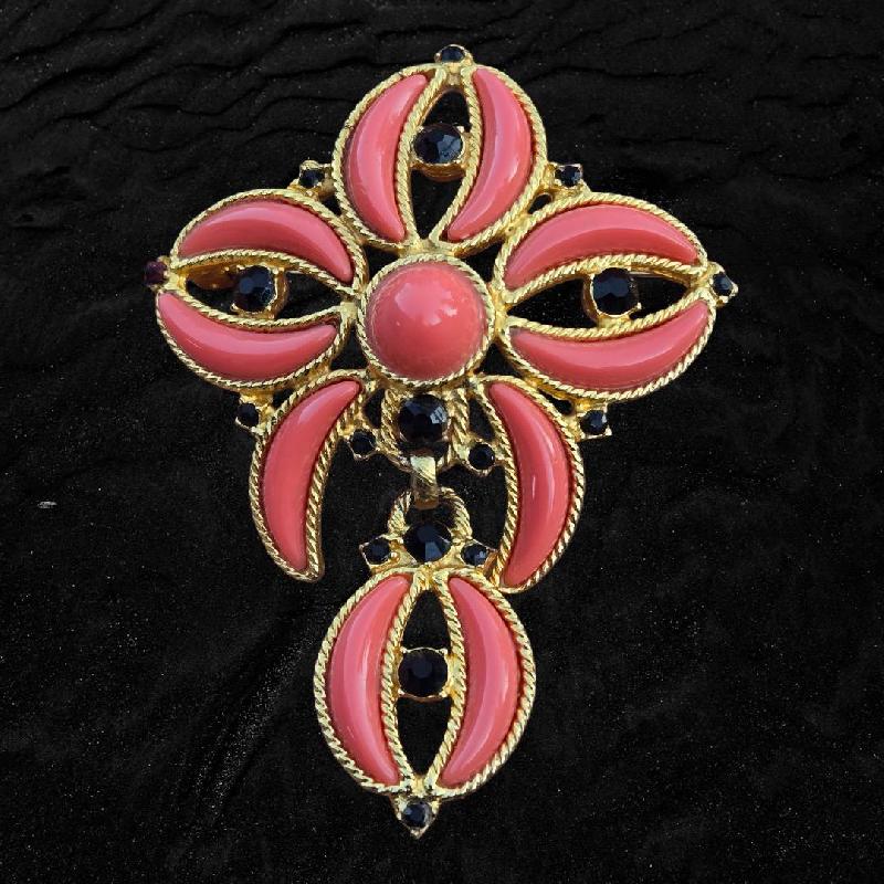 Front view of Orange Cabochons Plastic Brooch