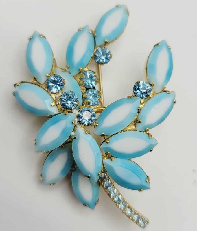 Front view of Blue Navettes Multi-Color/Shaded Brooch