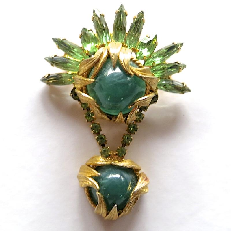 Front view of Green Cabochons Brooch